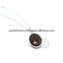 Ручной работы дымчатый кварц дизайнер драгоценный камень серебряное ожерелье